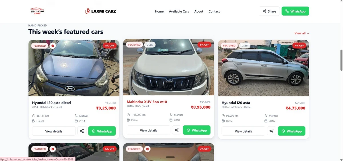 Sri Laxmi Carz - Automotive PWA