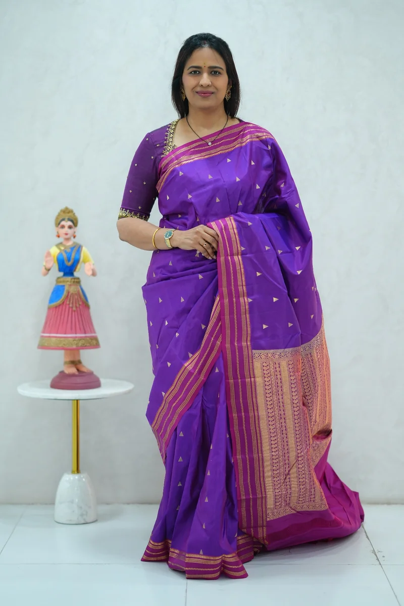 Pure Kanchi Arani Silk Saree dual shade of  purple and magenta colour