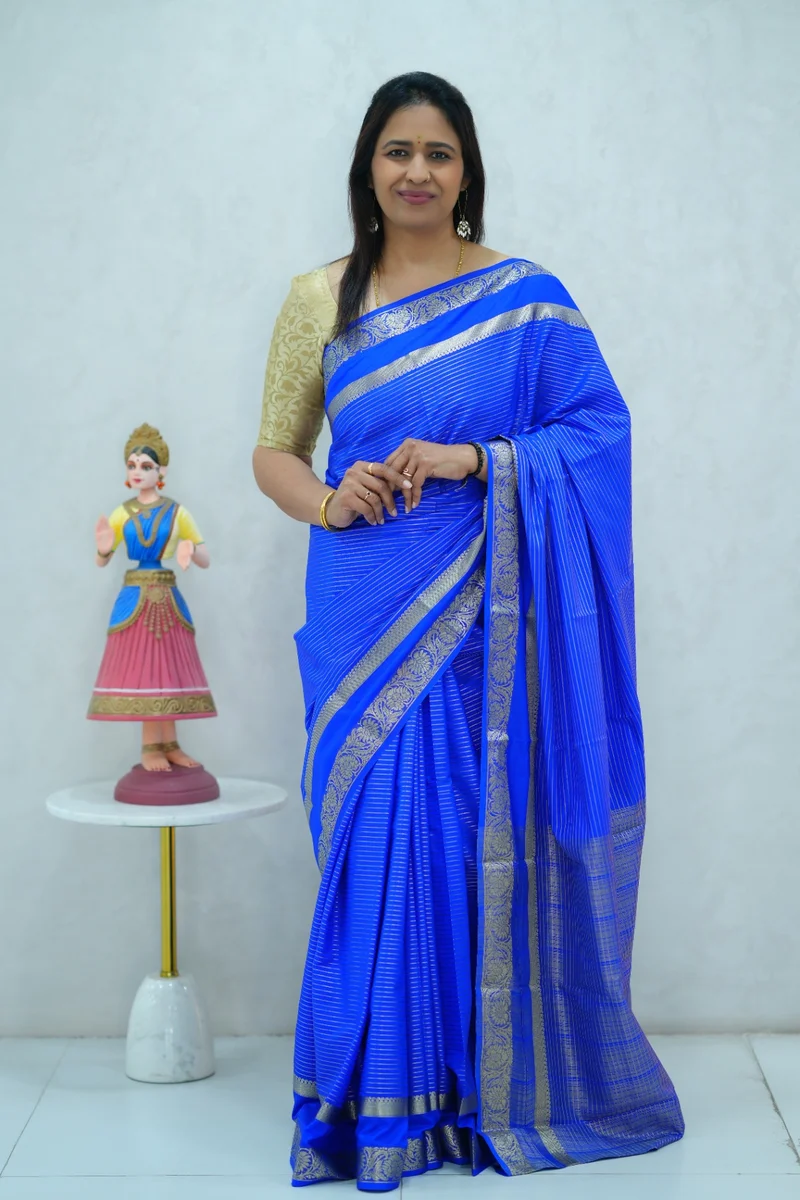 Semi mysore crepe silk saree in single tone royal blue shade