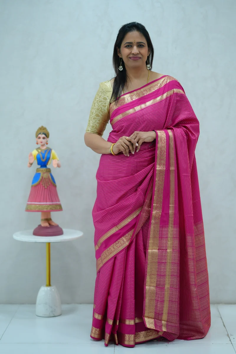 Semi crepe silk saree in single tone pink