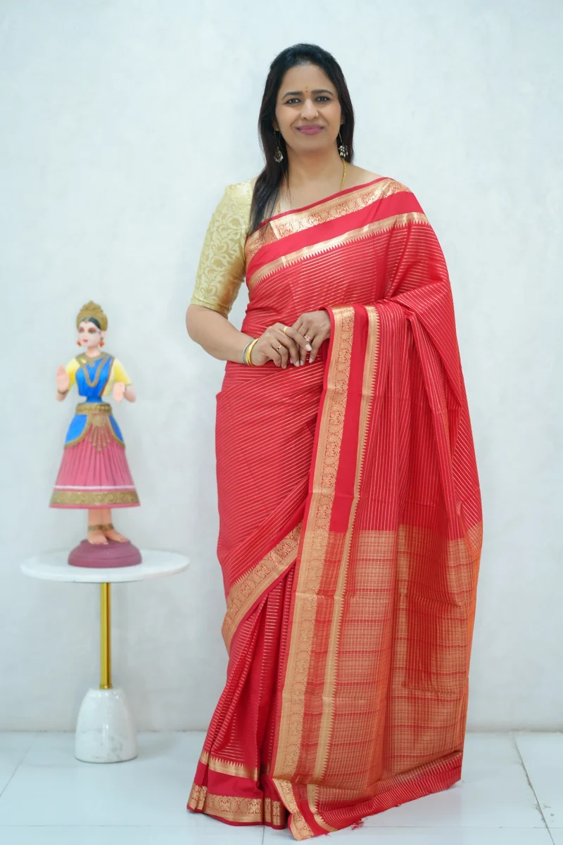 Semi mysore crepe silk saree in single tone red