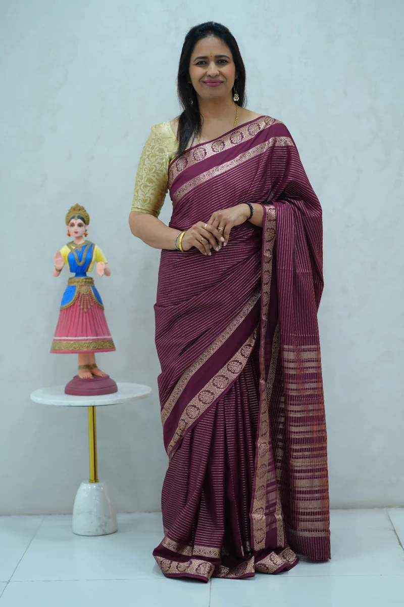 Semi mysore crepe silk saree in single tone magenta
