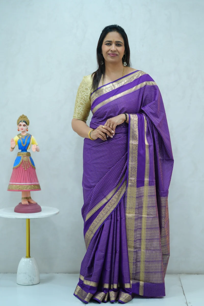 Semi mysore crepe silk saree in single tone purple