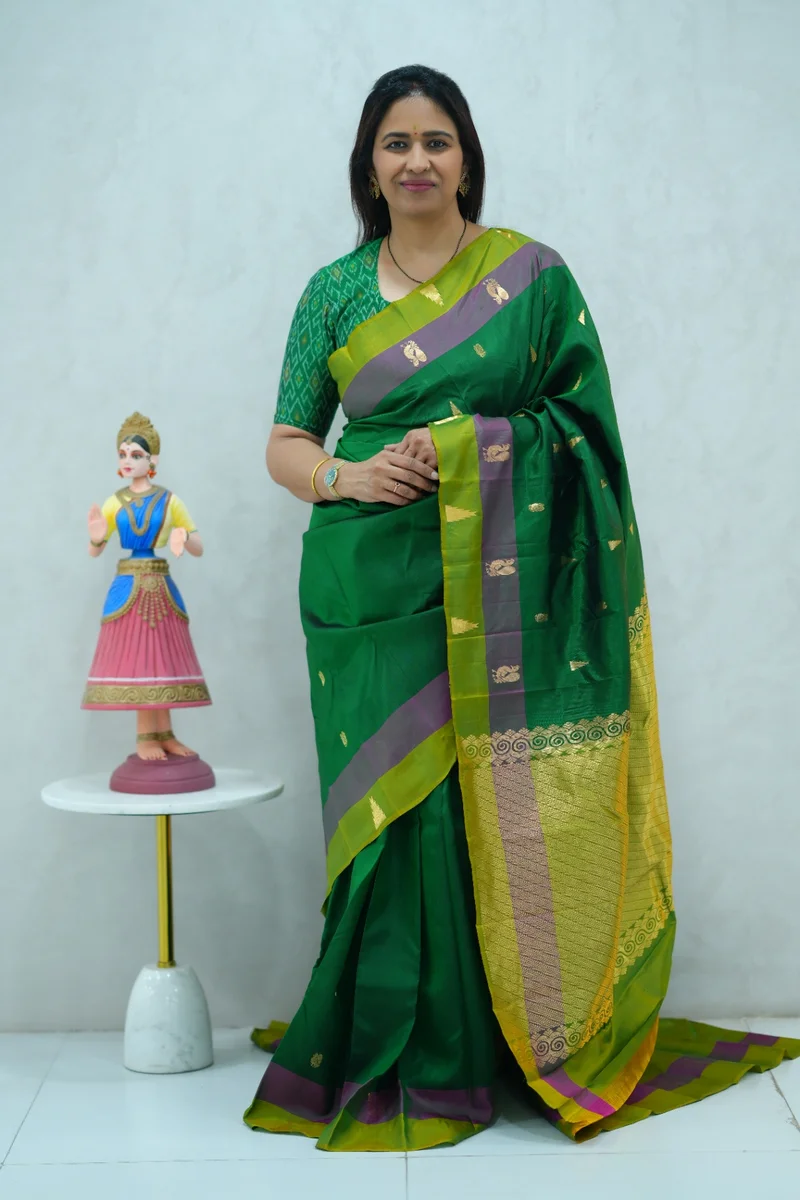 Pure Kanchi Arani Silk Saree light & dark green colour