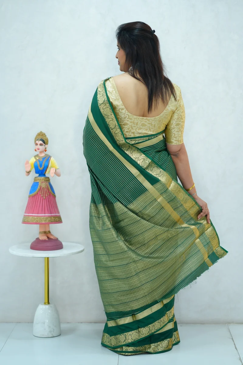 Semi mysore crepe silk saree in single tone green