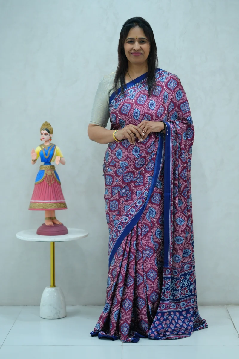 Satin Silk Saree in jamuni shade and blue colour