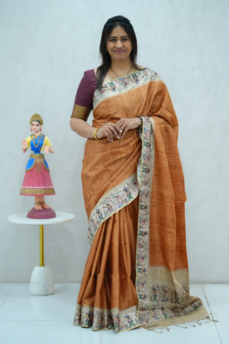 Blended Tussar Silk Saree light brown & beige colour